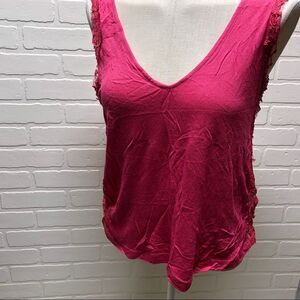 NWT Zara T-Shirt Collection Pink Knit Lace Trim Tank Top Shirt L